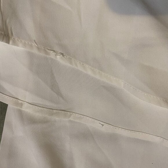 Women Sheer Chiffon Lace Trim V-Neck Sleeveless Blouse Small White Curve Hem - Picture 10 of 16